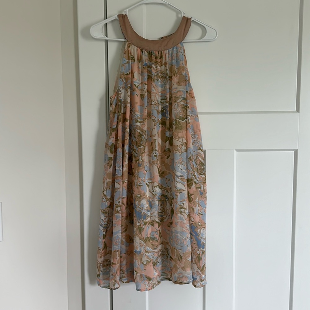High neck floral trapeze chiffon dress